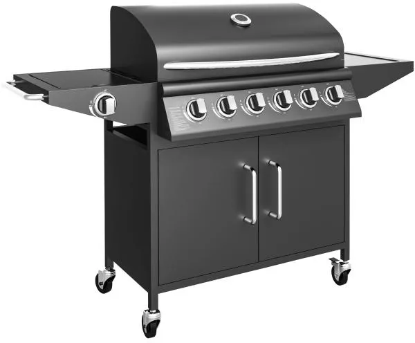 Gasolgrill med 6 brännare och kokplatta